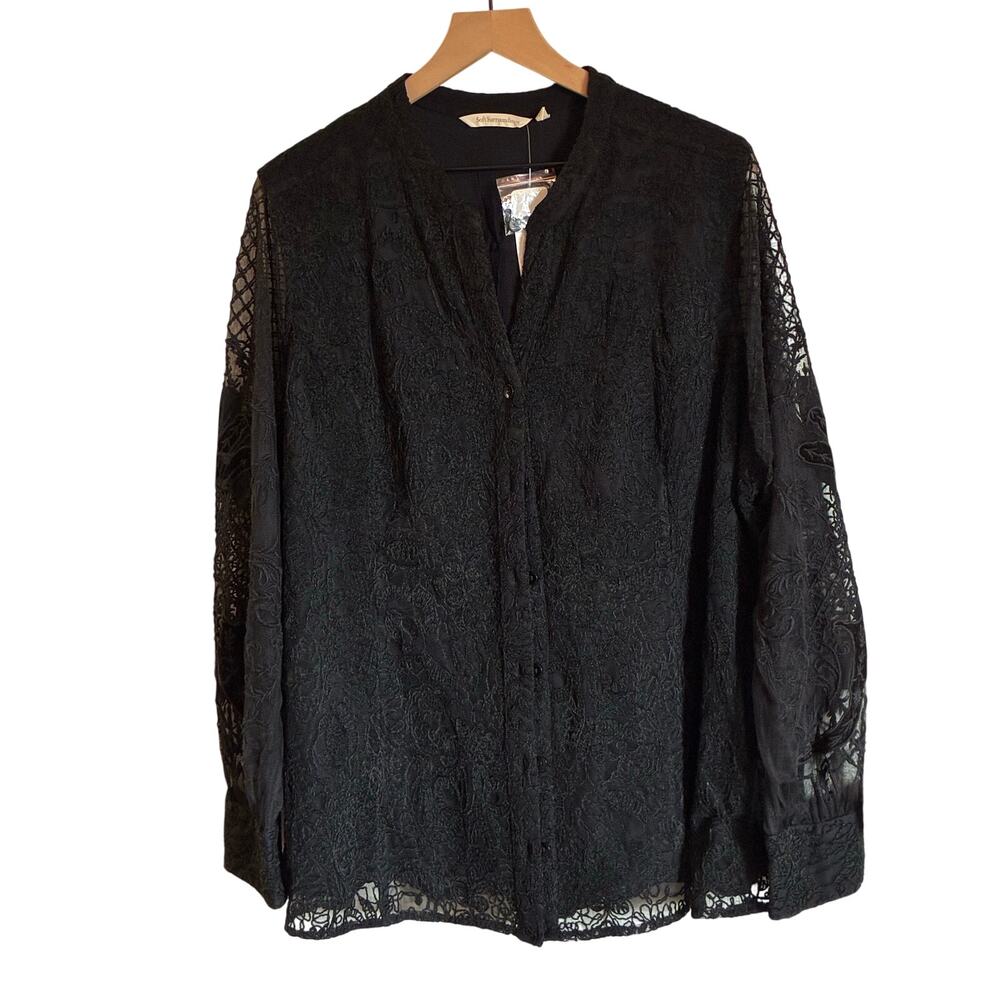 Soft Surroundings Fiori Black Embroidered Lace Top, Size 2X (NWT - Flaws)